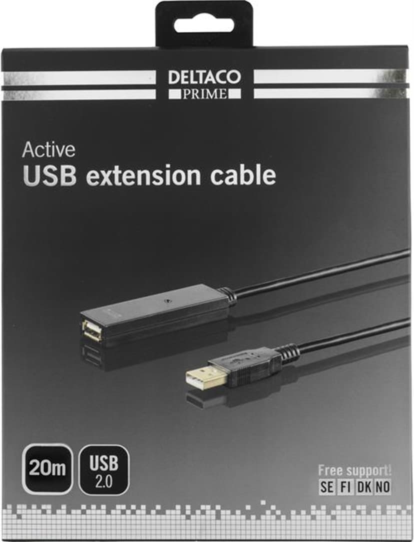 Deltaco USB2-Ex20m 20m USB-A USB-A Svart