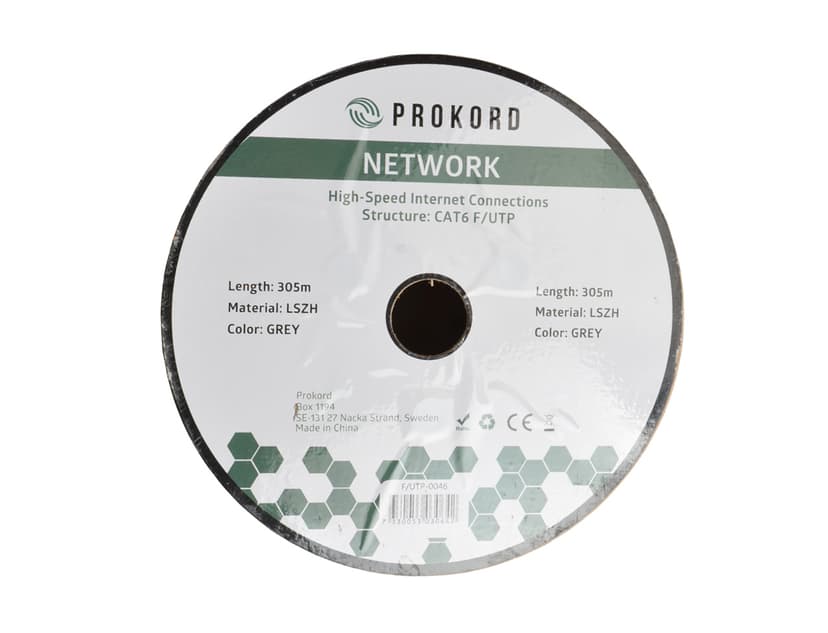 Prokord Bulkkabel RJ-45 Cat6 305m Grå