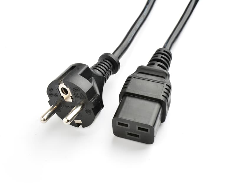 Prokord Strømkabel 2m CEE7/7 C19 kopling Sort