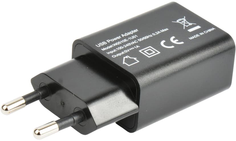 Cirafon Oplader, 1xUSB, 1A Zwart