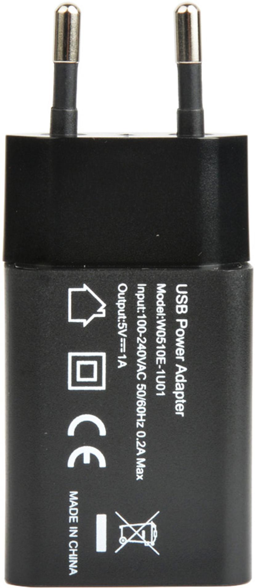 Cirafon Oplader, 1xUSB, 1A Zwart