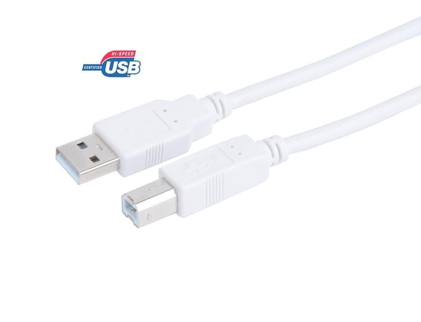 Prokord USB-kaapeli 2m USB A USB B Valkoinen