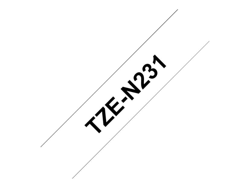 Brother Tape 12mm TZe-N231 Zwart/Wit No Laminate
