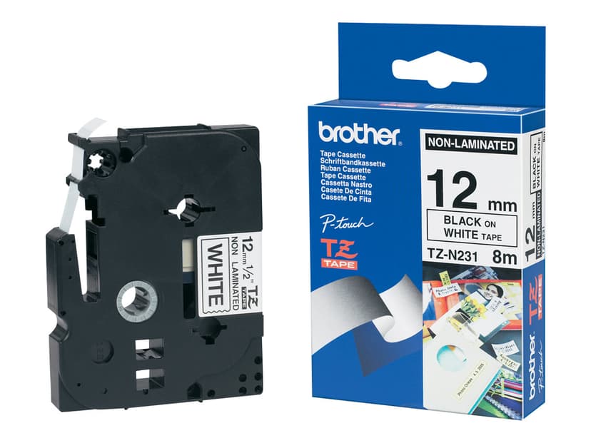Brother Tape 12mm TZe-N231 Zwart/Wit No Laminate