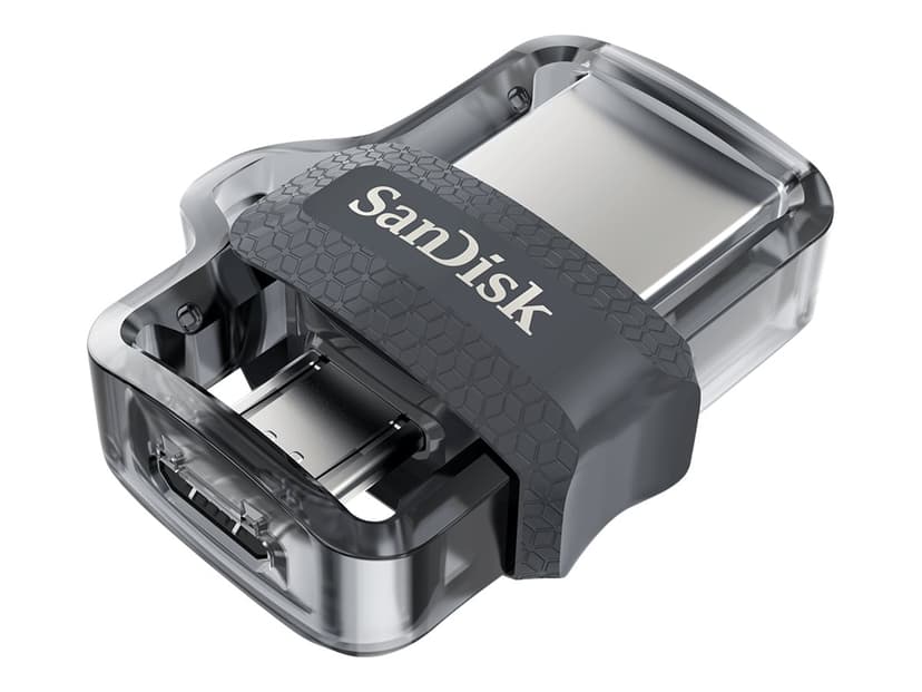 SanDisk Ultra Dual Drive M3.0 32GB USB-A / Micro-USB Svart, Sølv, Gjennomsiktig