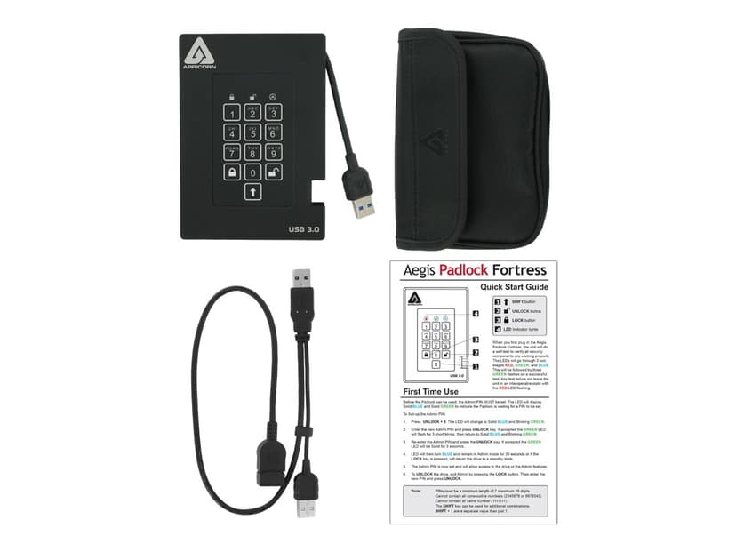 Apricorn Padlock fortress 8TB SSD USB Type-A Zwart