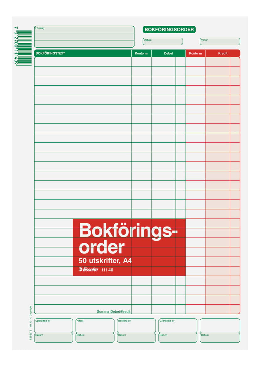Esselte Bokföringsorder A4 50 Blad