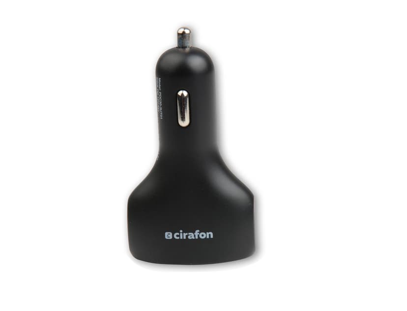 Cirafon Billader 2xUSB-A 2.4A Smart + 1xUSB-C 3A Black Sort