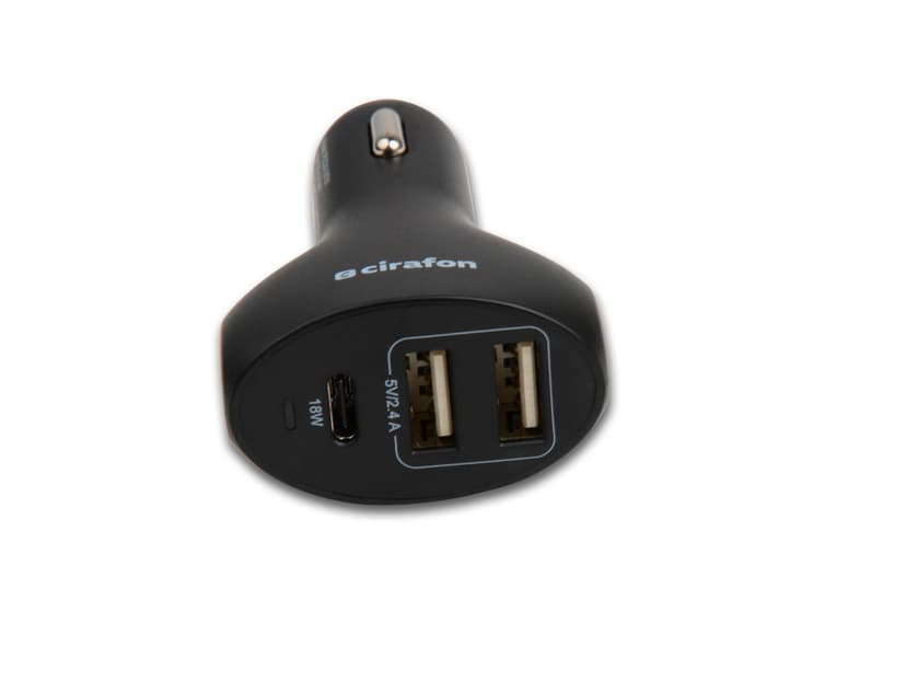 Cirafon Billader 2xUSB-A 2.4A Smart + 1xUSB-C 3A Black Sort