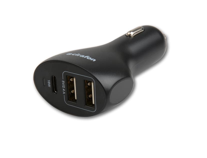 Cirafon Billader 2xUSB-A 2.4A Smart + 1xUSB-C 3A Black Sort