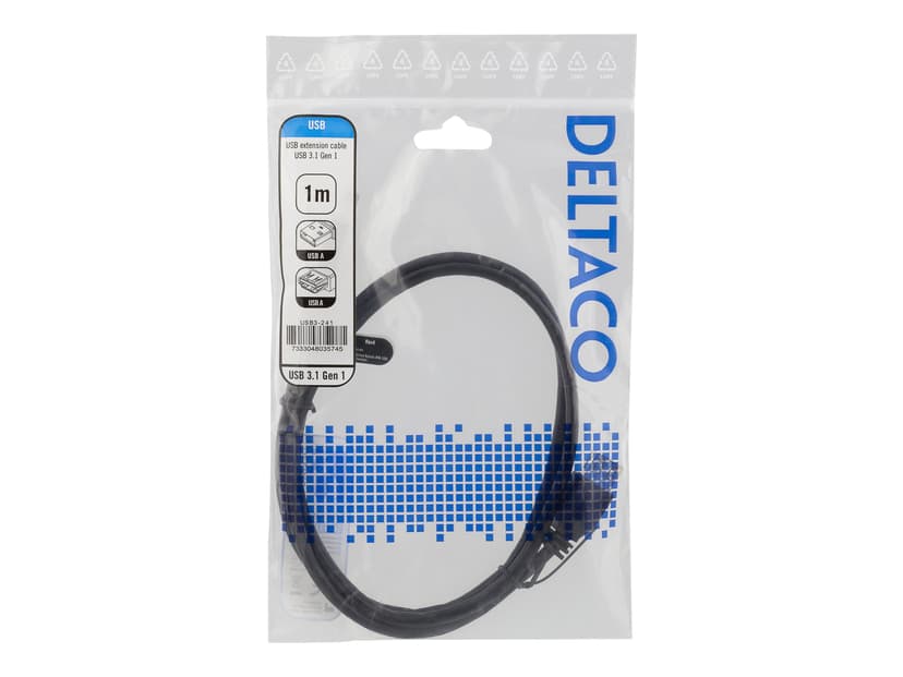 Deltaco USB3-241 1m USB A USB A Svart