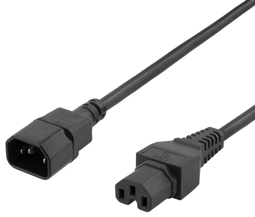 Prokord Strømkabel 1m C14 kopling C15 kopling Sort