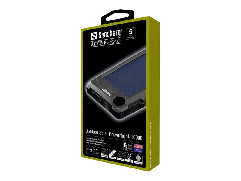 Sandberg Outdoor Solar Powerbank 10000, 37mAh Sort