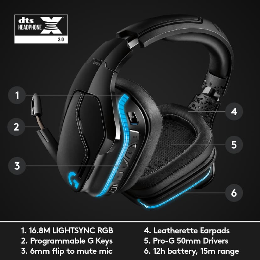 Logitech Gaming Headset G935 Blå, Sort