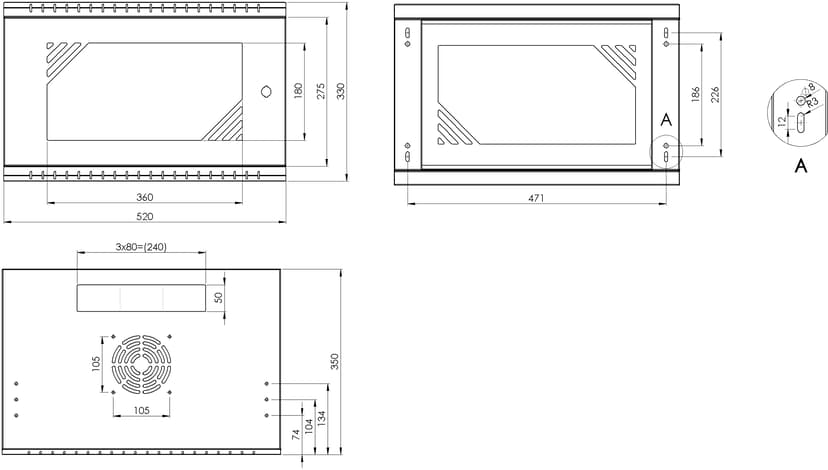 Direktronik Wall Rack 19" 6U 35cm Glass Door Grey