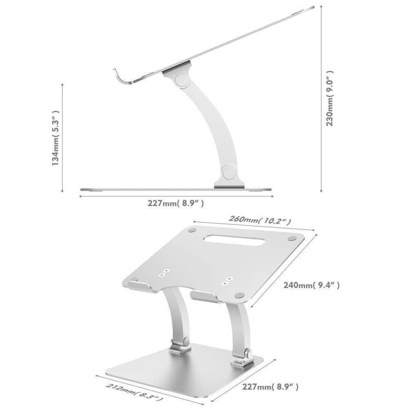 Desire2 Laptopställ Dual Pivot Justerbar Aluminium Silver