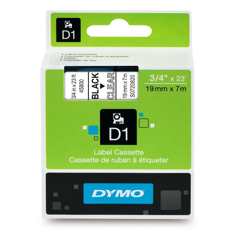 Dymo Tape D1 19mm Sort/Gennemsigtig