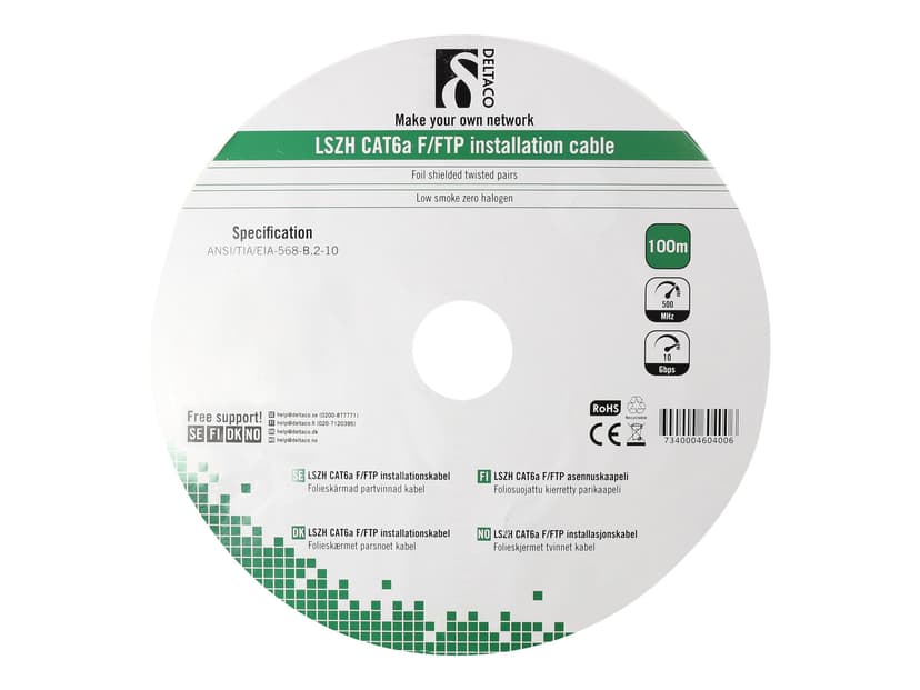 Deltaco TP-50C Nei Cat6a 100m Hvit