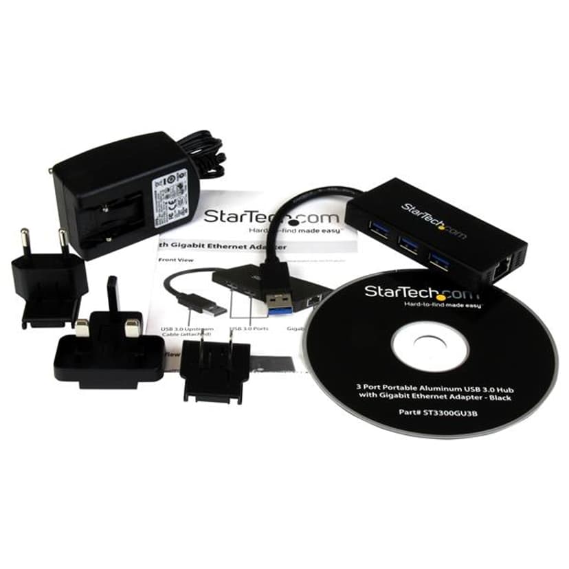 Startech 3 Port Portable USB 3.0 Hub with Gigabit Ethernet Adapter NIC