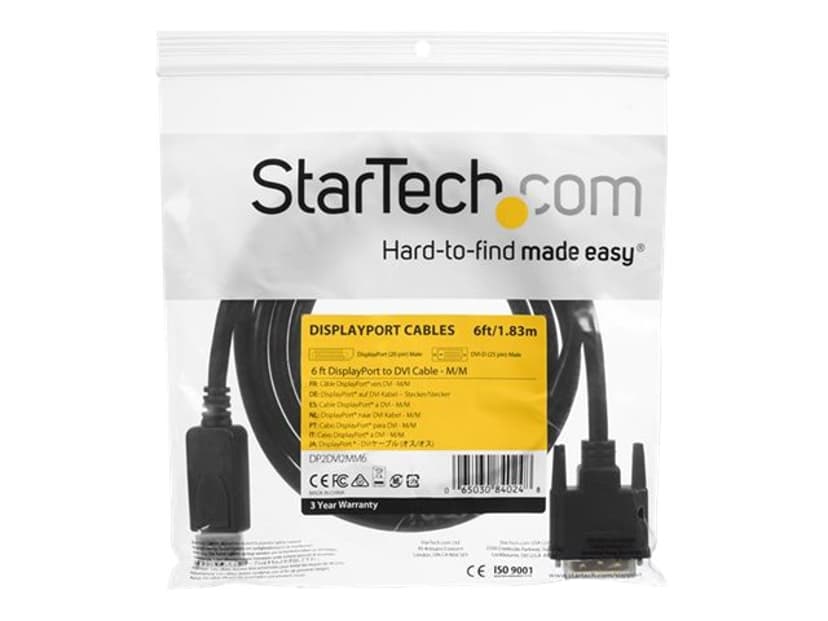 Startech 6 ft DisplayPort to DVI Cable M/M 1.8m DisplayPort DVI-D Svart
