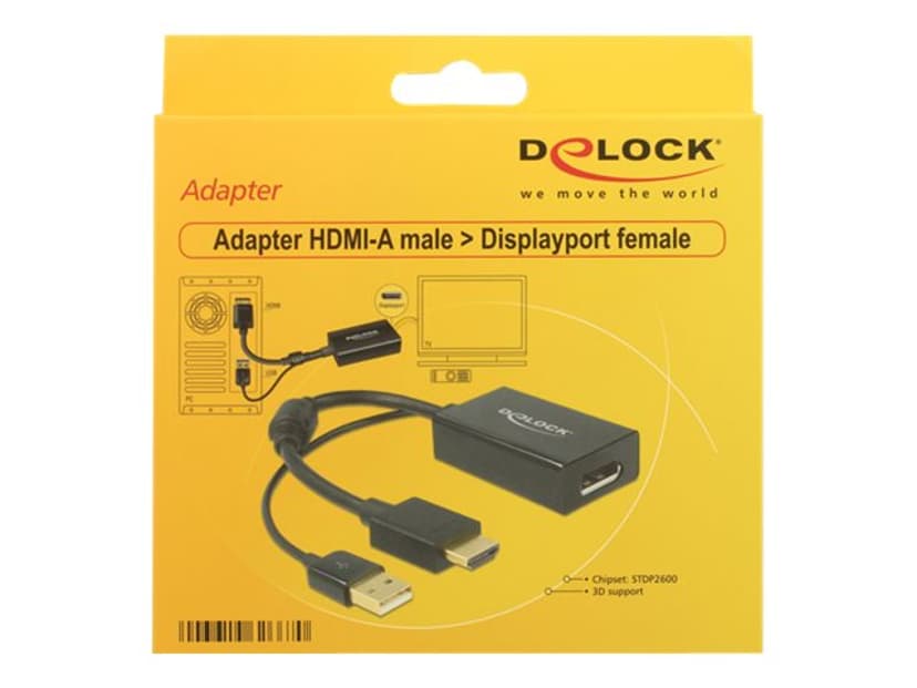 Delock Adapter 0.254m HDMI, USB DisplayPort Svart