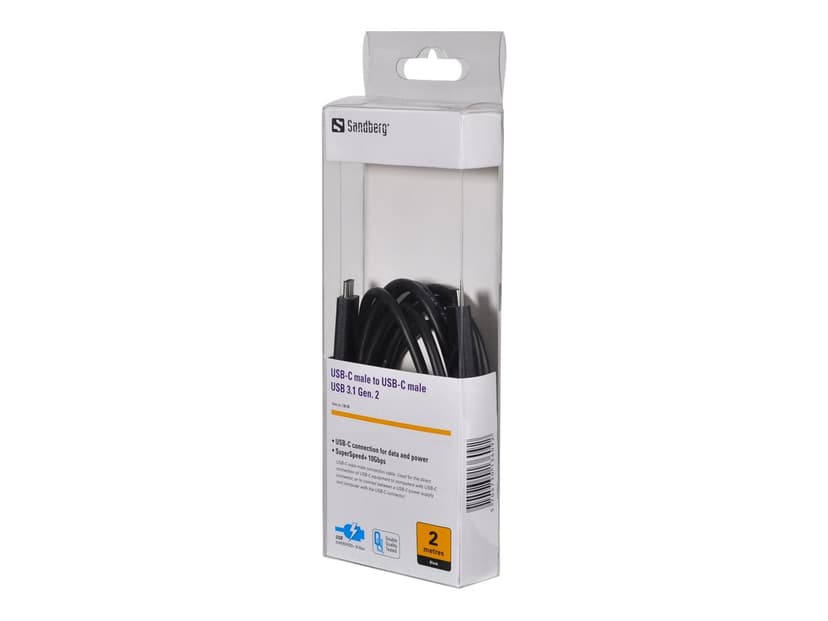 Sandberg USB-C Cable 3.1 Gen 2 (65W) 2m USB C USB C Musta