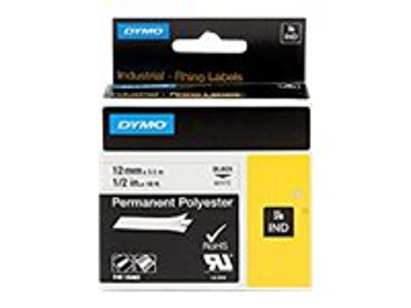 Dymo Tape RhinoPRO Permanent Polyester 12mm Zwart/Wit
