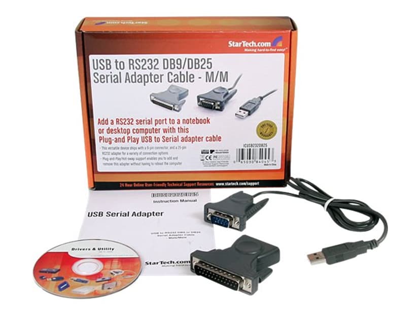 Startech USB to RS232 DB9/DB25 Serial Adapter Cable 0.9m USB-A DB9 Grijs