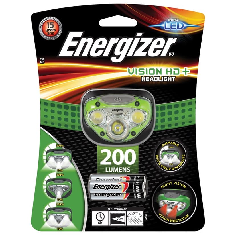 Energizer Otsalamppu Vision HD 3 + 2 LED, 200 lumenia