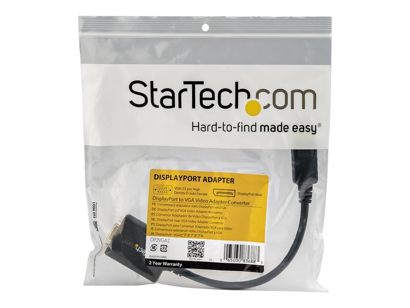 Startech DisplayPort to VGA Video Adapter Converter 0.225m DisplayPort VGA (D-Sub) Zwart