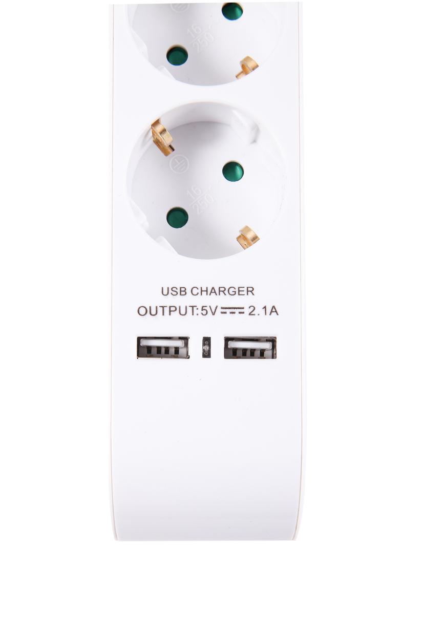 Prokord Power Strip 4X Socket 2xUSB 2.1 mAh 5m - White