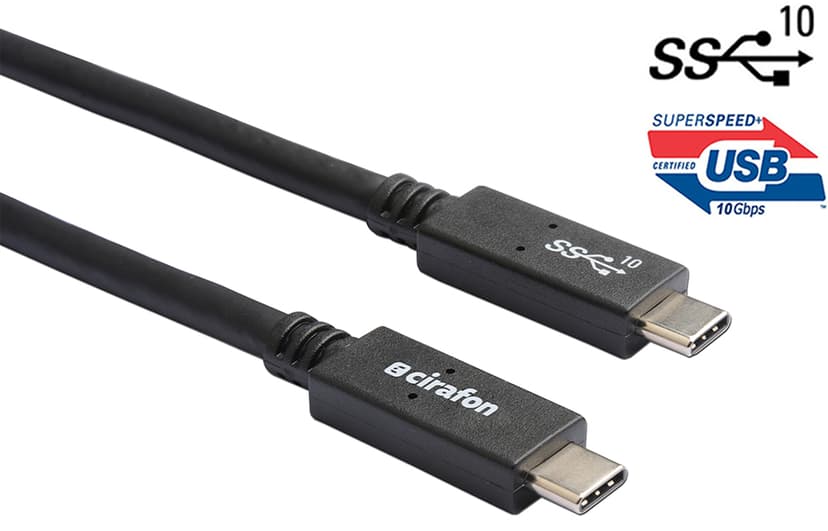 Cirafon USB-C kaapeli USB certified (100W) 0.5m USB-C USB-C Musta