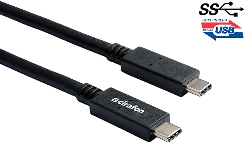 Cirafon USB-C kabel USB certified 2m USB C USB C Sort