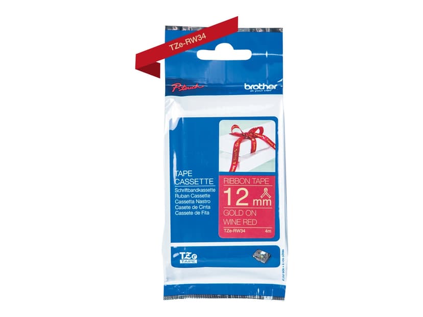 Brother Tape Tyg 12mm TZe-RW34 Guld/Vinr�d