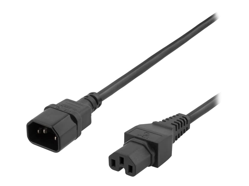 Deltaco Förlängningskabel för ström 3m C15 coupler C14 coupler Svart