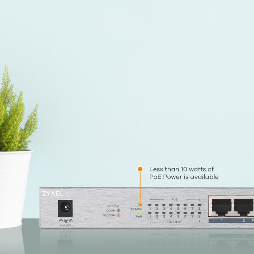 Zyxel GS1008HP 8-portars omanagerad PoE+ Switch med 60W PoE-budget