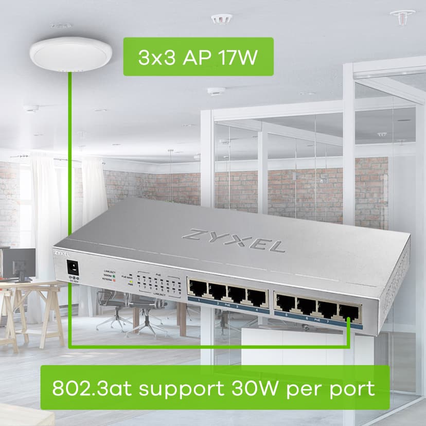 Zyxel GS1008HP 8-portars omanagerad PoE+ Switch med 60W PoE-budget