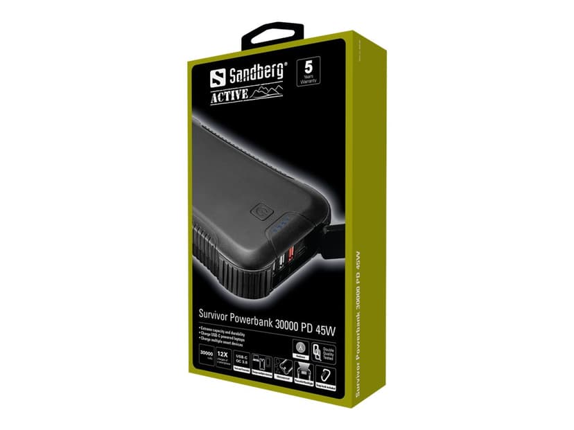 Sandberg Survivor nødlader PD 45 watt 30 000 mAh 30000, 111mAh Sort