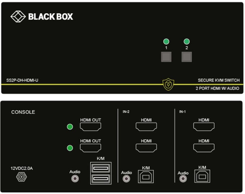 Black Box Secure 2-Port KVM Switch NIAP 3.0 HDMI
