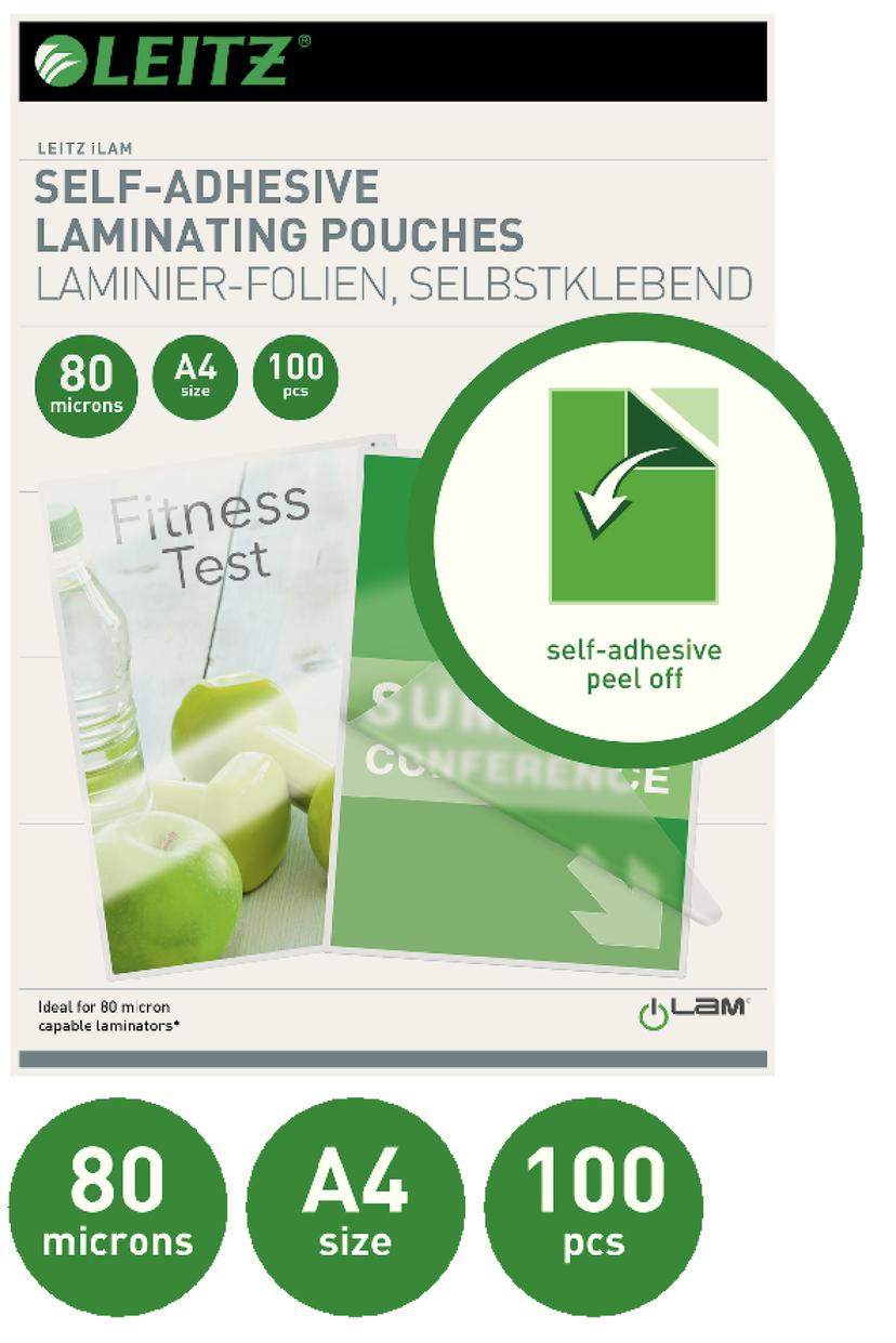 Leitz Lamineringsficka Självhäftande 80mic A4 100st