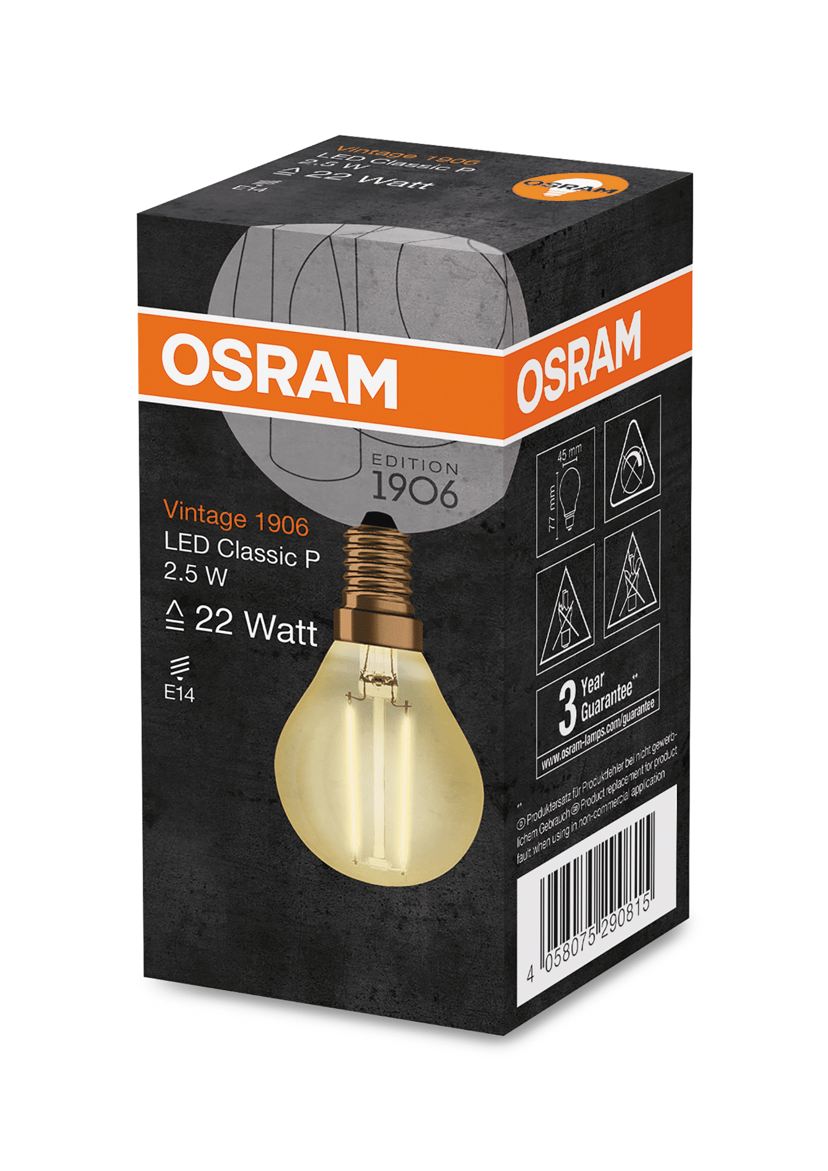 Osram Vintage Mini Ball LED 1906 2.5W 825 Filament Gull E14