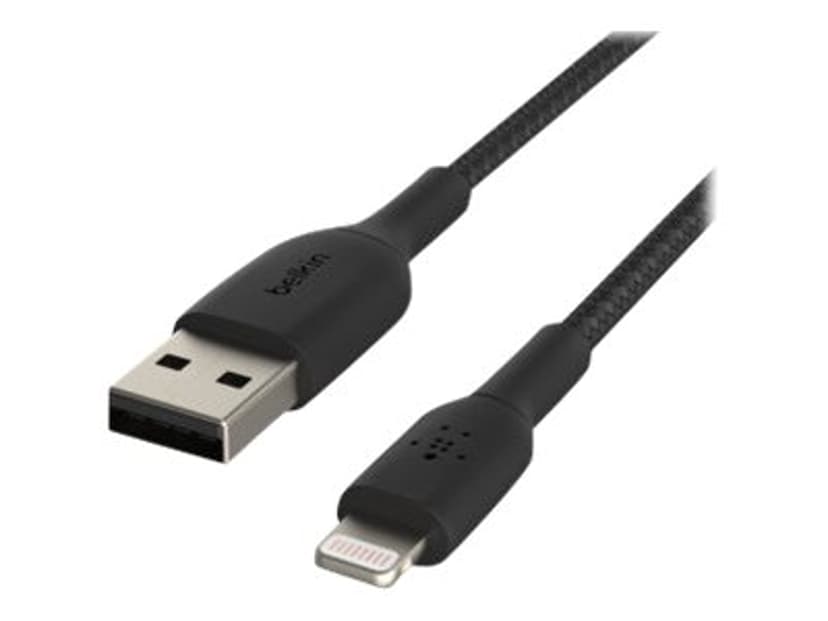 Belkin Lightning To USB-A Cable Braided 0.15m Musta