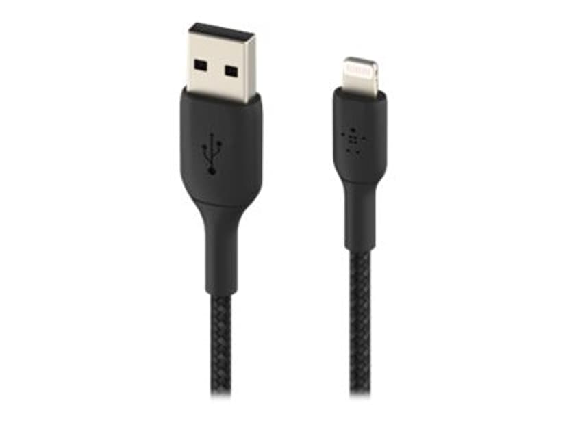 Belkin Lightning Till USB-A Kabel Flätad 0.15m Svart
