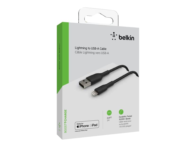 Belkin Lightning To USB-A Cable Braided 2m. Sort