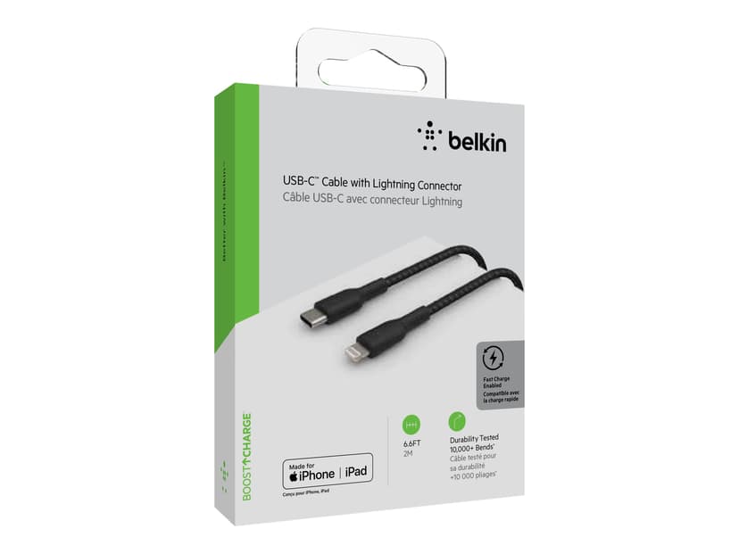 Belkin Lightning To USB-C Cable Braided 2m Svart