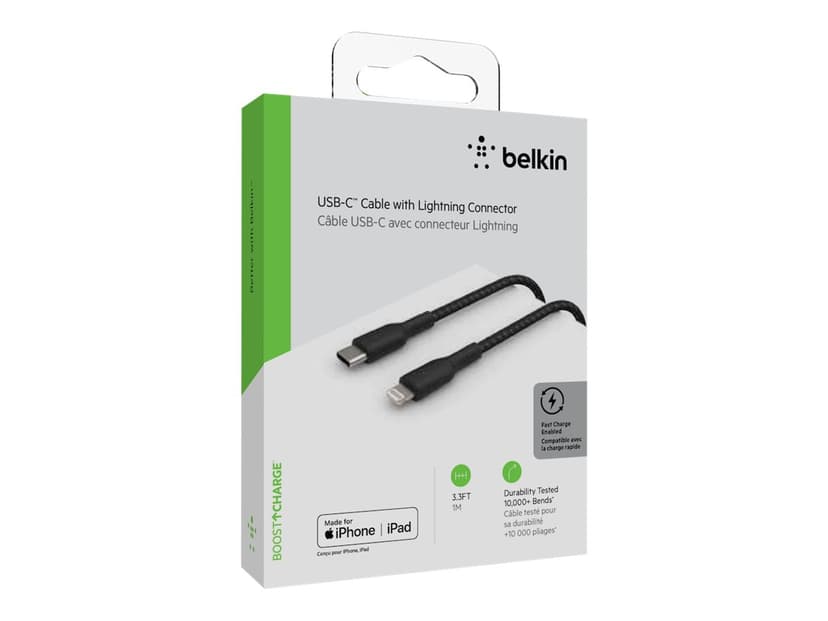 Belkin Lightning To USB-C Cable Braided 1m Musta