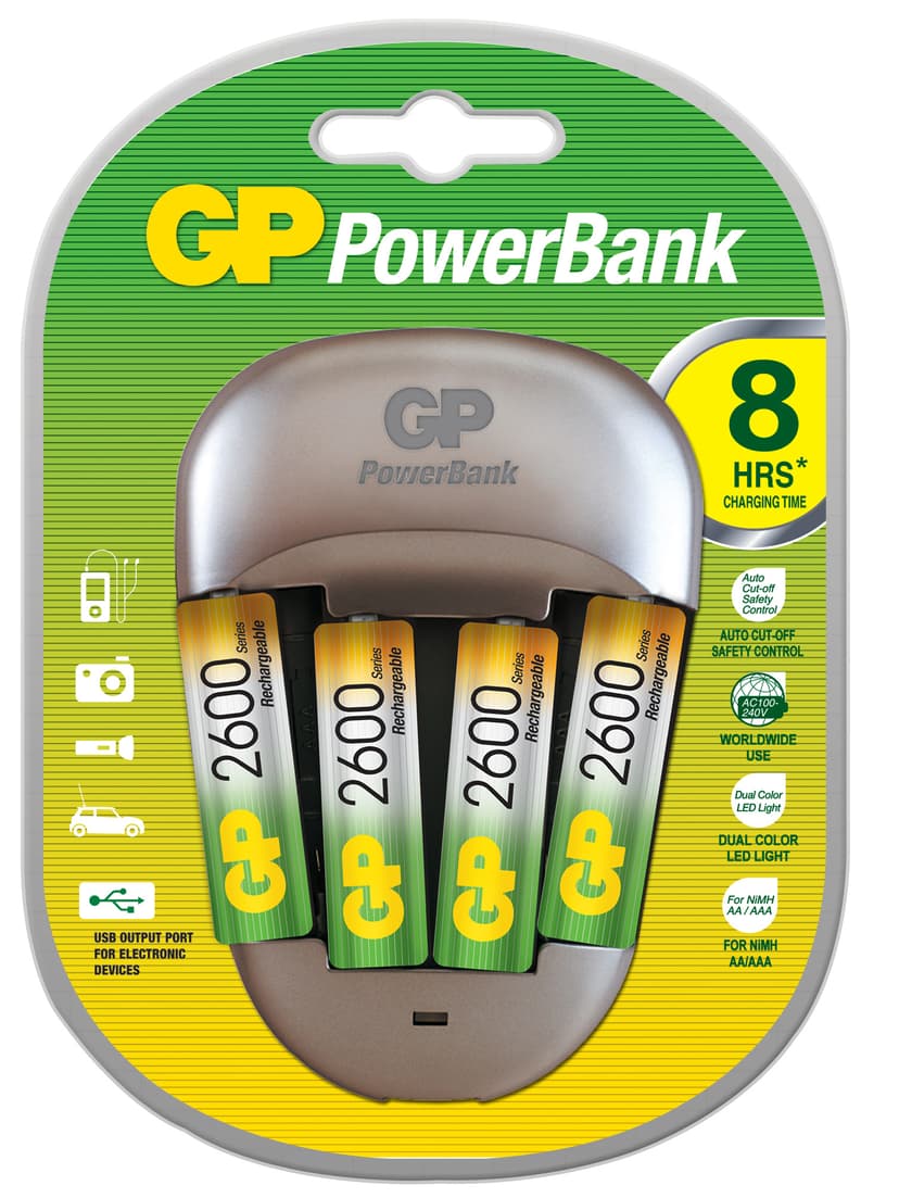 GP PowerBank Quick 3 + 4 pcs AA/LR6 - 2600 mAh