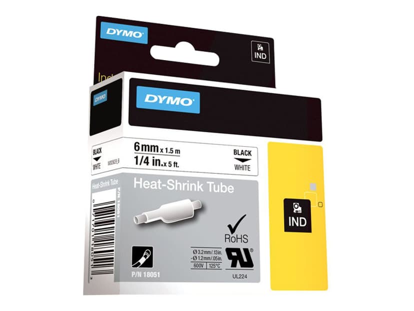 Dymo Tape RhinoPRO Kutisteputki 6mm Musta/Valkoinen