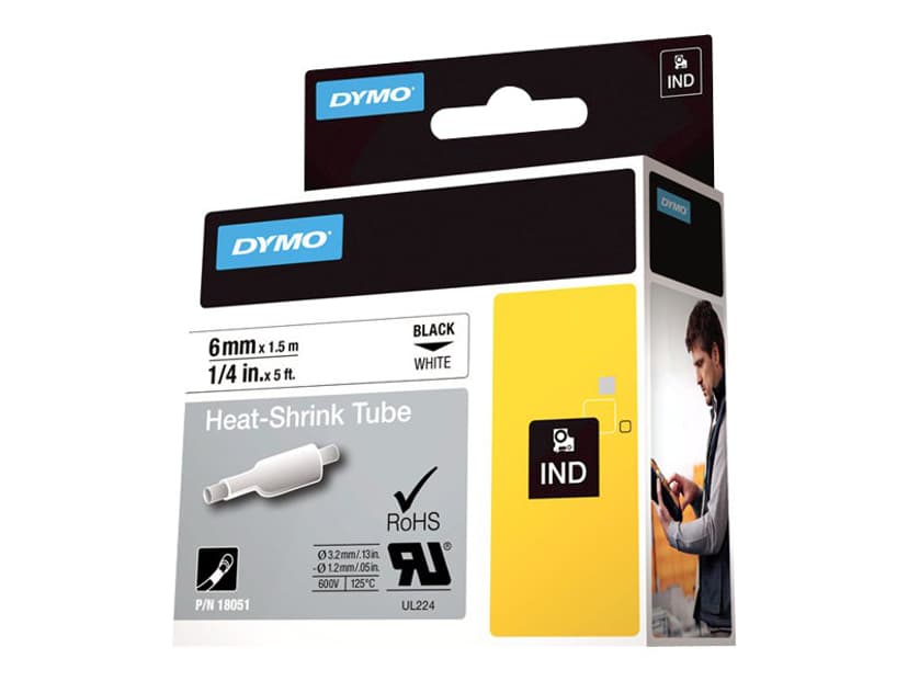 Dymo Tape RhinoPRO Krympeslangek 6mm Svart/Hvit
