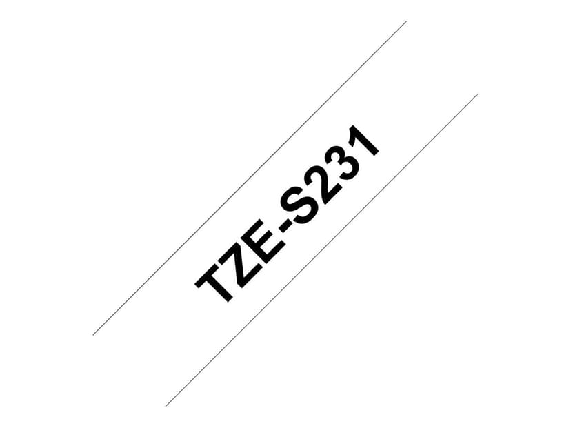 Brother Tape 12mm TZe-S231 Zwart/Wit Extra Sterk